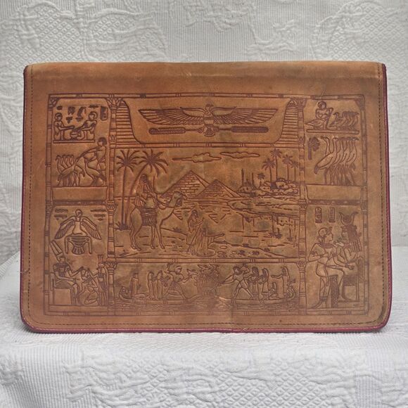 Egyptian Handmade Vintage Leather Bifold Organizer Document Holder Boho Business - Picture 1 of 11